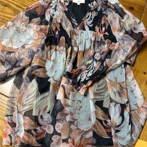 Entro Black and Pink Floral Blouse